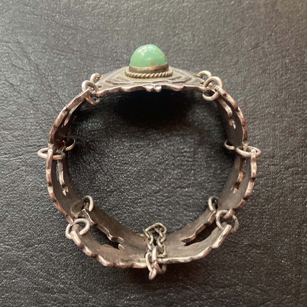 Vintage Taxco 980 Sterling Silver Bracelet with Turquoise Cabochon - Picture 7 of 11
